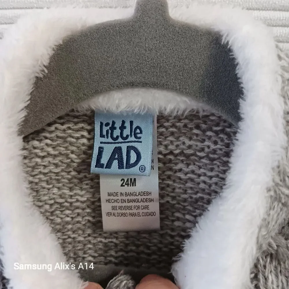 LITTLE LAD Toddler Boys (24 M) Elbow Patch Sweater,‎ Gray/White Cable Knit